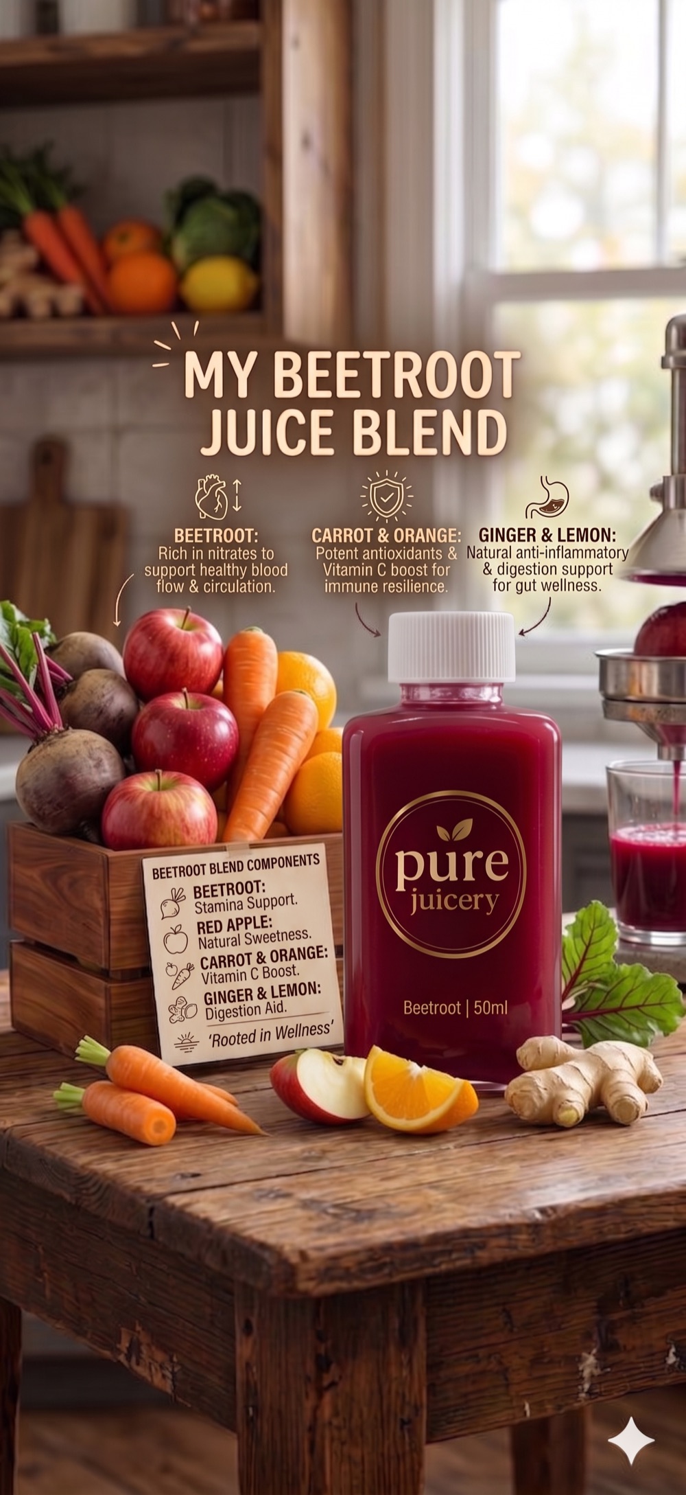 purejuicery Beetroot blend — beetroot, red apple, carrot, orange, ginger and lemon
